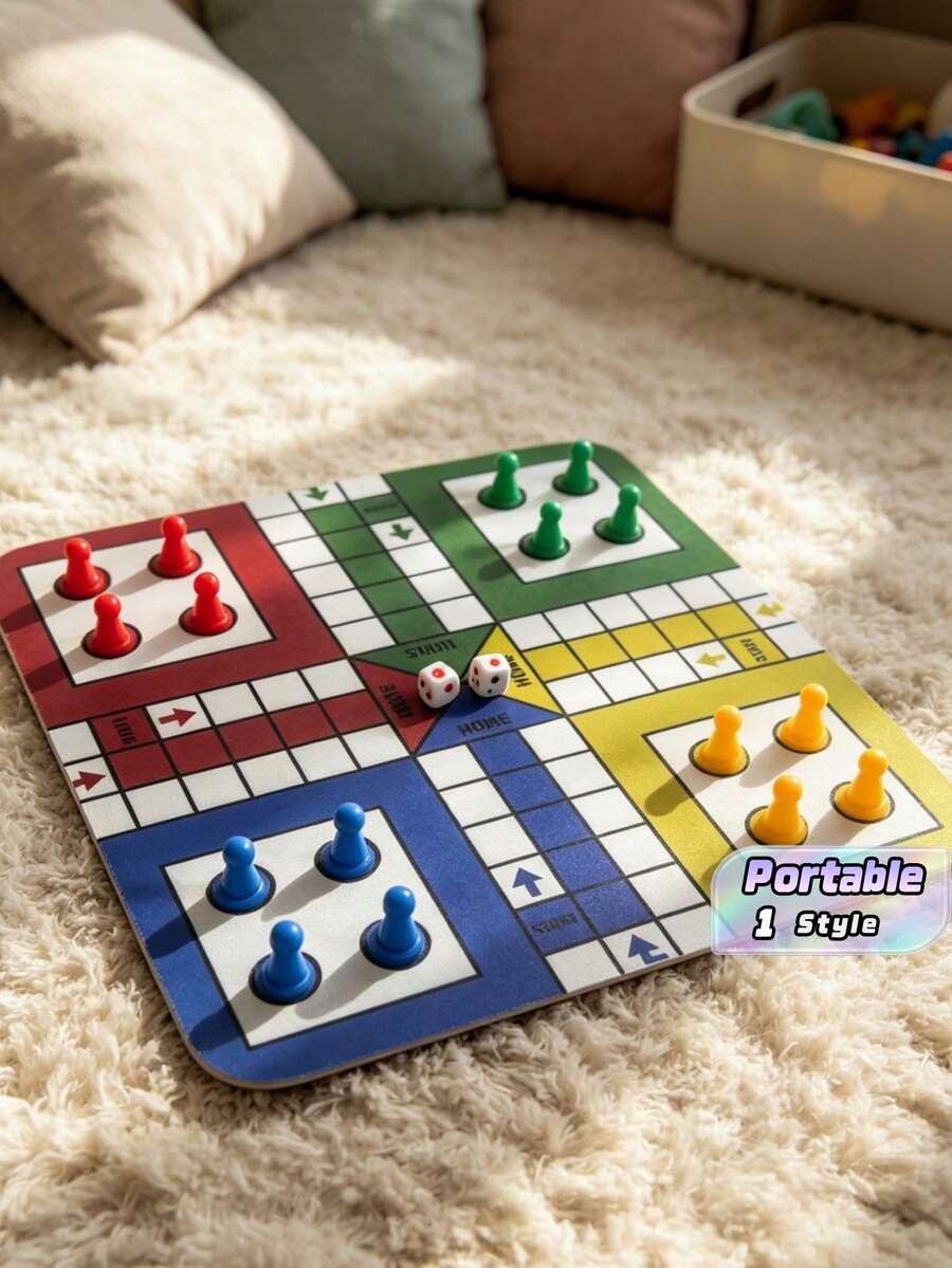A Travel Version Of The Flying Chess Game Set, Featuring A Brand-New 9.5-Inch Folding Rubber Chessboard With 16 Pieces And 1 Dice, Suitable For Classic Portable Strategy Games And Family Learning. - Multicolor - View 1