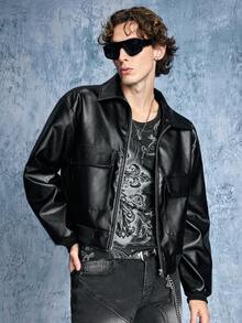 ROMWE MEN Street Life Jaket Komuter Serbaguna untuk Pria - Hitam - View 10
