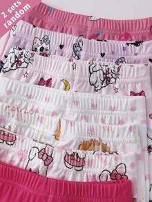 7 套随机，内含 2 套，夏季女童幼儿套装，梦幻卡通可爱兔子、猫、狗印花，柔软舒适贴身家居短袖短裤 4 件套 - 彩色 - 查看 5