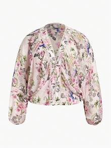MOTF PREMIUM PLUS SIZE WOMEN'S ROMANTIC FLORAL PRINT BLOUSE, SPRING/SUMMER FALL - Pink - View 1