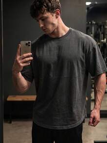 GymBeat 男士素色短袖休閒健身運動T恤，健身房夏季款 - 深灰色 - 查看 7