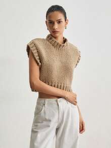 ATUI Studio Women's Fashion Versatile Knit Top Vintage French Casual Vacation Everyday Day Time Camel Autumn Office - Apricot - View 4
