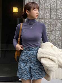 DAZY 女款修身保暖內裡高領套頭T恤 - 紫色 - 查看 4