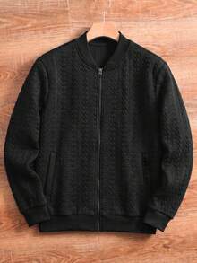 Manfinity Men's Solid Color Long Sleeve Zip-Up Baseball Jacket - Black - View 4