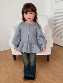 DAZY Infant (Girl) Round Neck Ruffle Trim Korean Style Long Sleeve Sweatshirt - Grey - View 4