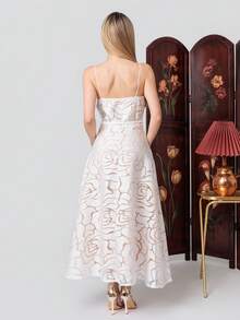 PRISCILA ESCOTO PRISCILA ESCOTO ELEGANT FRENCH STRAPLESS ROSE FLORAL A-LINE DRESS FOR LADIES Party - White - View 2