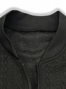Manfinity Men's Solid Color Long Sleeve Zip-Up Baseball Jacket - Black - View 6