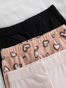 SHEIN Playful Pals 3件組女嬰法式風秋季服飾 趣味可愛極簡風內搭褲 黑色純色、粉色米白色、愛心圖案可選 秋季 - 彩色 - 查看 4