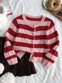 SHEIN Girls' Autumn/Winter Thick Fashion Bow Cute Minimalist Knit Sweater Long Sleeve Cardigan Back-To-School - Multicolor - View 5