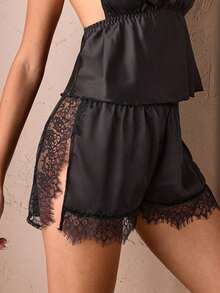 Charlaine Women's French Style Pajama Pants With Eyelash Lace, Comfortable Sleepwear, 1pc - Black - View 3