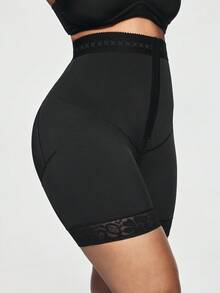 SHAPORA 1pc Plus Size Women's Solid Color High Waist Shaping Shorts - Black - View 6