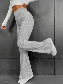 SHEIN EZwear 高腰喇叭褲 - 灰色 - 查看 5