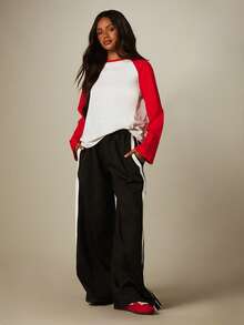 MISSGUIDED Colour Block Raglan Long Sleeve Crew Neck T-Shirt With Contrast Sleeves Casual Everyday Top - Multicolor - View 5