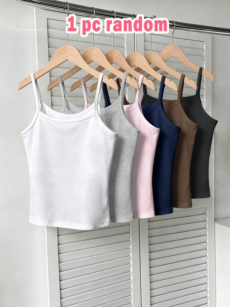 SHEIN 1pc Random Teen Girls Summer Camisole Top, Randomly Shipped 1pc In White, Black, Grey, Pink, Navy Bl - Multicolor - View 1