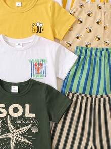 Souflis Souflis 3 Random Sets,Casual Vacation Ocean Element Pattern, Expression Element Pattern, Animal Element Pattern Printed Round Neck Short - Multicolor - View 6
