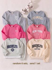 SHEIN Baby Girl Autumn/Winter Cute Versatile Letter Print 2 In 1 Pullover Sweatshirt And Casual Sports Long Pants Set - Grey - View 7