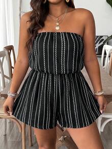 SHEIN VCAY Plus Floral Print Tube Romper Spring Summer Women - Black and White - View 4