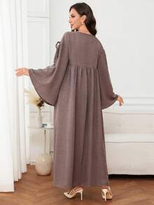 Al Najma Women's Simple Vacation Pleated Arabian Dress - Brown - View 2