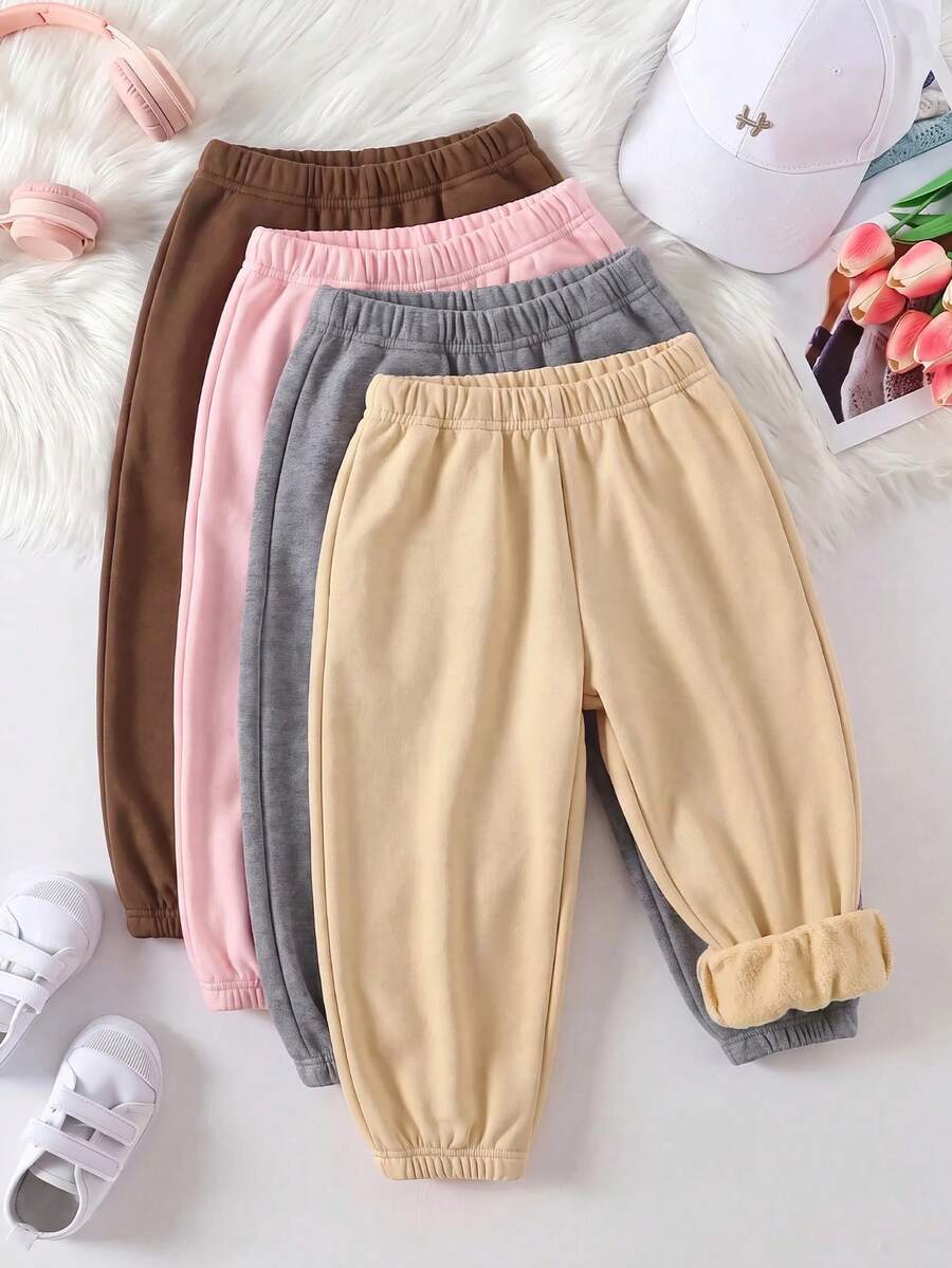 SHEIN Baby Girl Autumn/Winter Cute Solid Color Elastic Waist Long Pants 4pcs -Piece Set - Multicolor - View 1