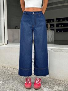 SHEIN PETITE Women's Low Waist Straight Leg Cropped Jeans Blue - Medium Wash - View 5