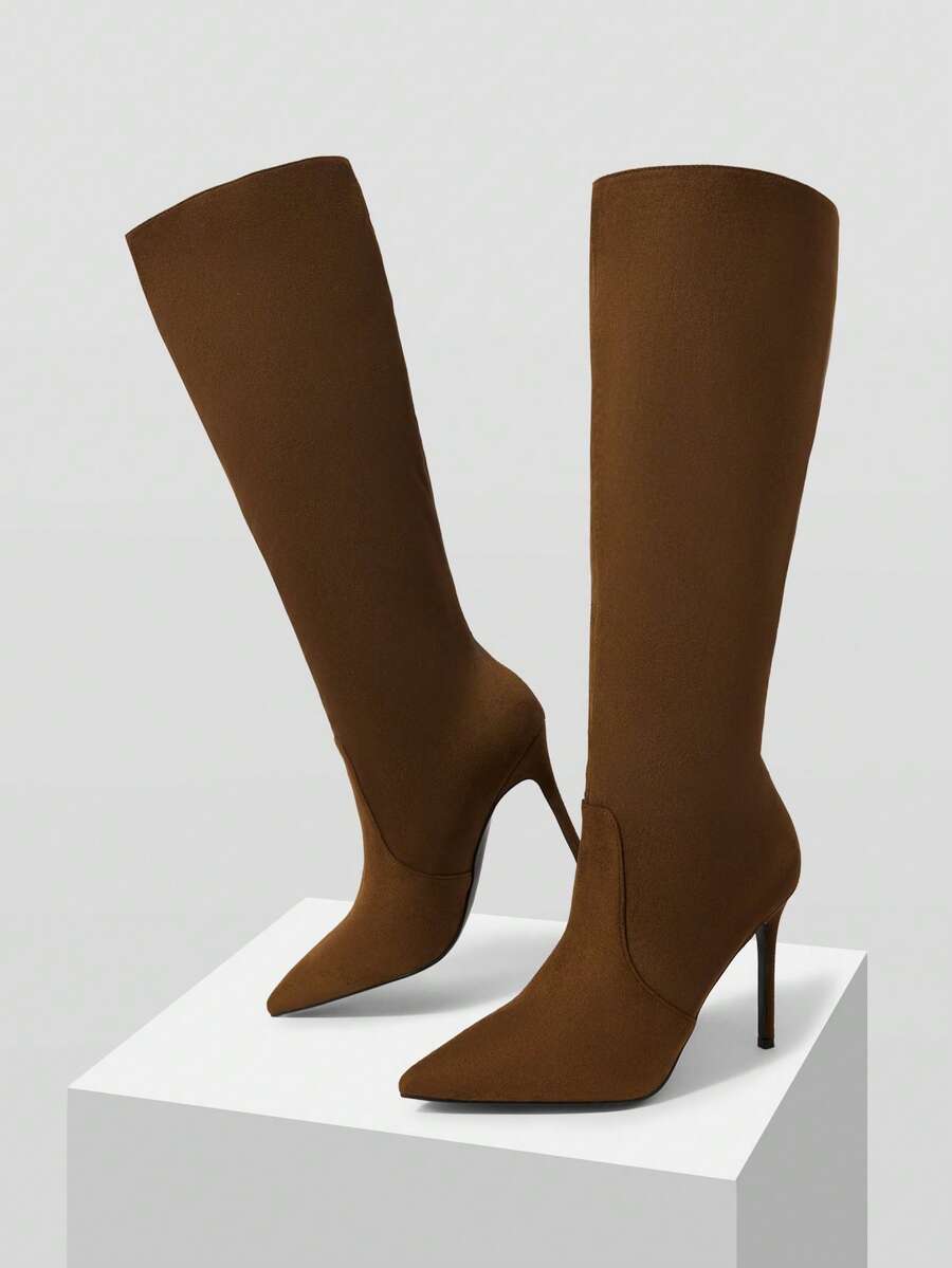 MOTF WOMEN'S FASHION LEATHER KNEE-HIGH HEELED BOOTS, SEXY & LUXURIOUS, AUTUMN/WINTER FOR CHRISTMAS SPRING SHOES - Dark Green - View 2