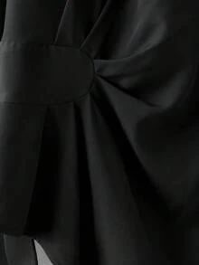 GlowEve CURVE 大码女装早春藏蓝色休闲不对称雪纺长袖衬衫和简约长裤两件套 - 黑色 - 查看 4