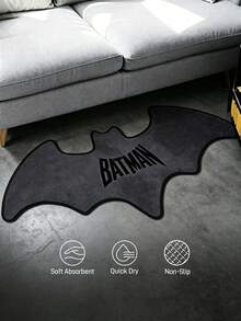 BATMAN X SHEIN 1件裝蝙蝠造型裝飾地毯，臥室裝飾地毯，浴室地毯，毛絨材質，防滑底面，多種尺寸可選 - 蝙蝠俠灰色 - 查看 4