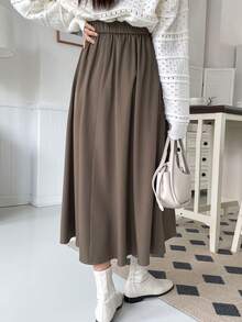 DAZY Falda plisada de unicolor versátil y de moda para ir al trabajo - Marrón Mocha - Ver 2