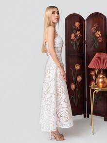 PRISCILA ESCOTO PRISCILA ESCOTO ELEGANT FRENCH STRAPLESS ROSE FLORAL A-LINE DRESS FOR LADIES Party - White - View 6