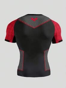 Coreblaze Men's Geometric Print Raglan Short Sleeve Sports T-Shirt, Gym - Black - View 2