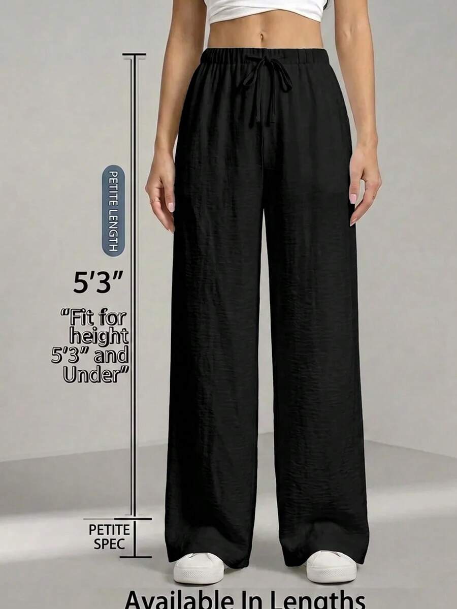 SHEIN PETITE CURVE 大尺碼全鬆緊腰休閒長褲 - 黑色 - 查看 1