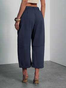 Hauture Women's Sexy Casual Office Barrel Wide Leg Shape Pants - Navy Blue - View 4