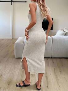 SHEIN LUNE Women's Textured Ribbed Fabric Mid-Length Bodycon Dress - Apricot - View 2