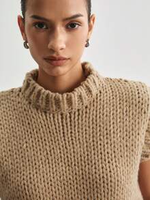 ATUI Studio Women's Fashion Versatile Knit Top Vintage French Casual Vacation Everyday Day Time Camel Autumn Office - Apricot - View 5