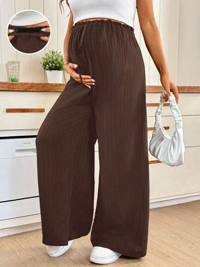 SHEIN Hamileler İçin Günlük Çok Amaçlı Düz Renk Geniş Paça Pantolon