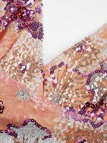 Glamine 女款綠色亮片刺繡細肩帶露背吊帶背心上衣，時尚性感度假上衣，亮片刺繡上衣 - 橘色 - 查看 4
