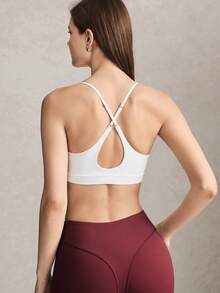 Activina Women's Summer And Spring Activewear White Criss-Cross Back Padded Sports Bra For High Support Workouts And Training - White - View 2