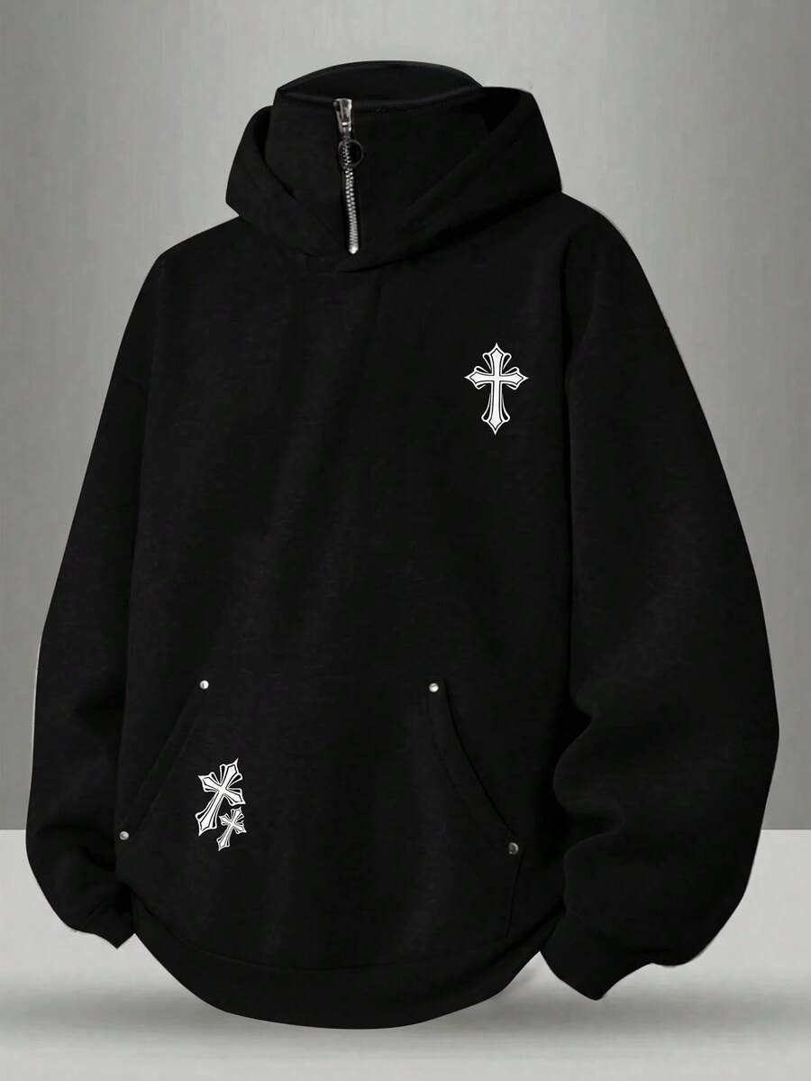 SHEIN 青少年男孩灰色花卉雙層領廓形運動衫,休閒學院風,舒適時尚,極簡百搭,柔軟面料,適合日常穿著、學校、旅行、戶外運動,四季皆宜 - 彩色 - 查看 1