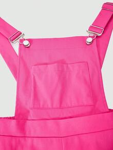 SHEIN 青少年女孩圓領修身短袖卡通印花T恤與字母印花吊帶褲2件套 - 玫紅色 - 查看 6