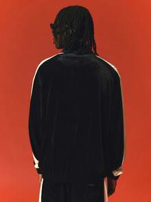SUMWON Velvet Zip-Up Track Jacket With Contrast Side Stripe And Script Embroidery Logo Detail - Multicolor - View 2