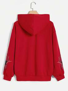 SHEIN EZwear 女款休閒拉鍊連帽衛衣，蜘蛛圖案，秋冬服飾 - 彩色 - 查看 2