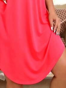 SHEIN LUNE Đầm size lớn màu đỏ dưa hấu sáng, trang phục dạo chơi mùa hè, thiết kế họa tiết, phong cách thường ngày, đi làm, mua sắm ngoài trời, phong cách thanh lịch, chất liệu thoải mái - Nhiều màu - Xem 4