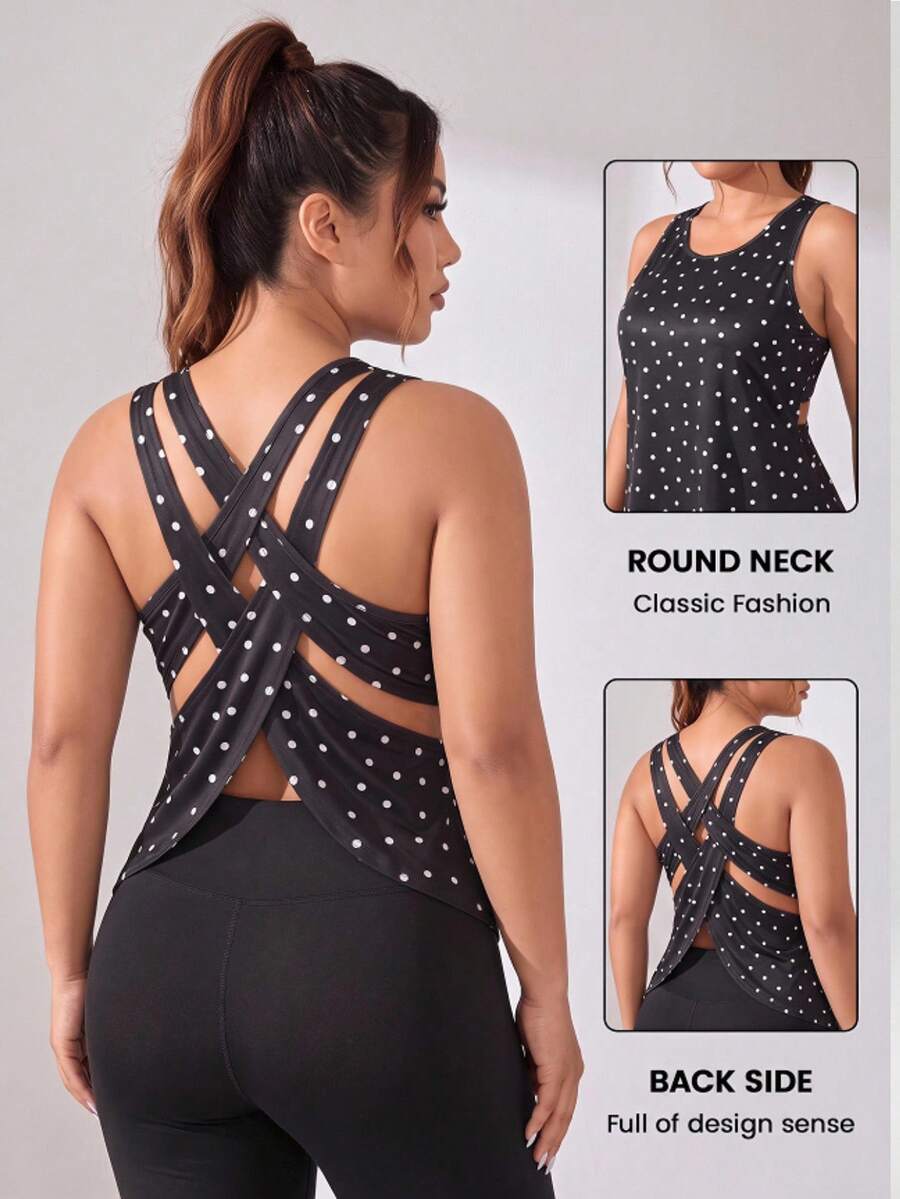 SHEIN Dewbera Women's Plus Size Polka Dot Casual Versatile Daily Travel Sports T-Shirt - Black - View 1
