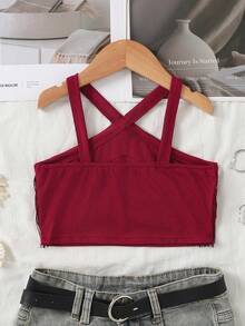 Elladie kids 女童 T-shirt 2025 春夏新品，多層流蘇設計，個性化交叉肩帶，適合夏季日常活動、外出與社交聚會 - 酒紅色 - 查看 2