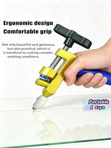 2-In-1 Manual Glass & Tile Cutter With Rhinestone Wheel Roller - DIY And Construction Precision Cutting Tool, Adjustable Metal Base & Clamp, Lightweight Portable Design (Sturdy Frame + Blue Screws), Ergonomic Handle, Structure - multicolor - View 1
