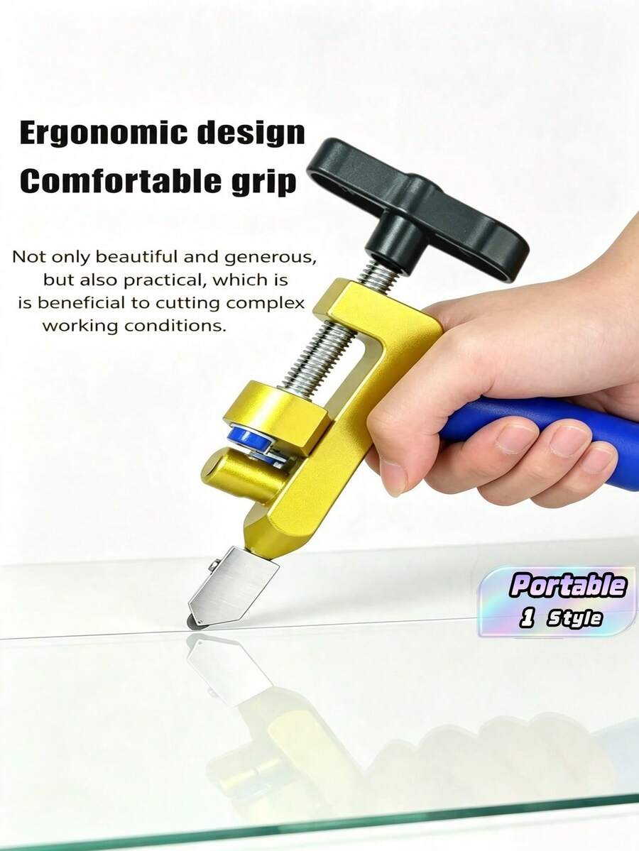 2-In-1 Manual Glass & Tile Cutter With Rhinestone Wheel Roller - DIY And Construction Precision Cutting Tool, Adjustable Metal Base & Clamp, Lightweight Portable Design (Sturdy Frame + Blue Screws), Ergonomic Handle, Structure - multicolor - View 1