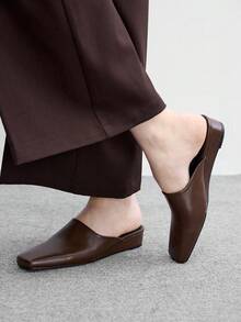 CUCCOO BIZCHIC 女款春夏/秋冬時尚咖啡棕色坡跟鞋，休閒戶外通勤半套腳鞋，適合度假、派對、聚會與宴會 - 咖啡棕 - 查看 5