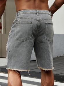 STEELVANCE Shorts vaqueros desgastados para hombre, estilo holgado, para salir, pasar el rato, ir al trabajo o de vacaciones, estilo emo - Lavado ligero - Ver 2
