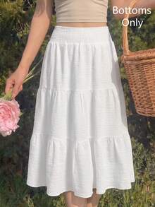 SHEIN MOD Women's Casual Solid Color Ruffle Hem Drawstring Waist Skirt - White - View 6