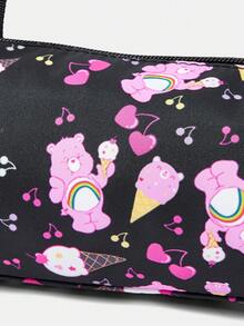 SHEIN X Care Bears 1件多功能字母與卡通圖案單肩包，適合大學生、正式場合、派對及日常出行 - 酒紅色 - 查看 3